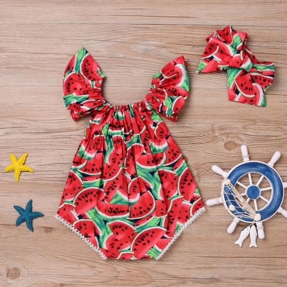 🍉LAST ONE🍉 Watermelon Romper & Headband - Picture 3 of 8